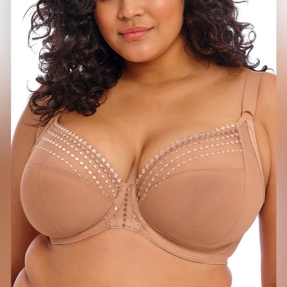 Elomi Matilda Full Figure Unlined Underwire Plunge Bra Tan/Pink Size 34L - Picture 1 of 4